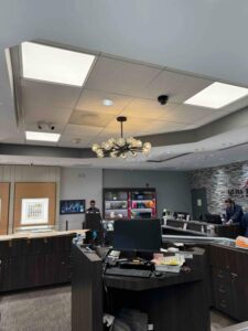 We installed a commercial chandelier in Odenton, MD, transforming the space with an elegant and sophisticated lighting solution for our client’s renovation project.