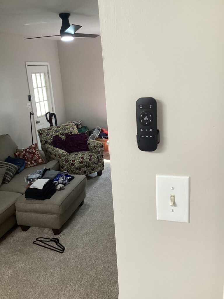 Deshaies Electrical Services installing a remote control for ceiling fan as part of electrical cable replacement project